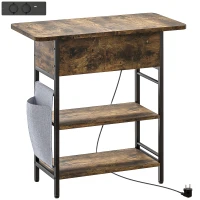HOMCOM Măsuță de cafea măsuță de cafea cu stație de încărcare și buzunar de depozitare, 60 x 29,8 x 58,5 cm, brun rustic(m-7)
