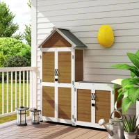 Outsunny Abri de jardin + armoire de rangement en bois cu toit incliné en asfalt, rafturi și uși blochează, natural(m-5)