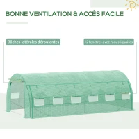 Outsunny Seră de grădină seră tunel 18 m² cu ușă, pereți laterali cu fermoar 12 ferestre oțel PE 4 x 3 x 2 m verde(m-4)