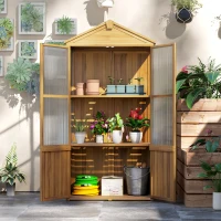 Outsunny Abri de jardin en bois, cabana de gradina cu panouri in acrilic rafturi detașabile x 55 x 178 cm, natural(m-5)