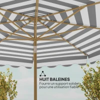 Outsunny Umbrelă de gradina exterioară umbrelă înclinabilă octogonală cu manivelă material 180 g/m² Ø 2,7 x 2,4 m gri deschis(m-3)