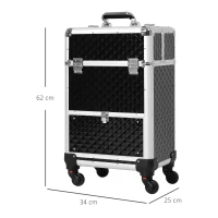 HOMCOM Valiză trolley machiaj geantă cosmetică vanity mâner telescopic reglabil 34L x 25l x 62H cm alu. negru(m-3)