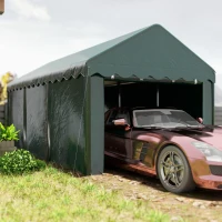 Outsunny Carport tente garage 3 x 6m Acoperiș mașină robust cu 2 uși înfășurate, țesătură 200g PE, verde(m-5)