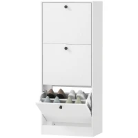 HOMCOM Dulap cu 3 Uși Rabatabile Rafturi Ajustabile și Design Compact 47x28x115 cm Alb cu Inserții de Lemn(m-6)