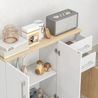 HOMCOM Bufet de Bucătarie cu 2 Sertare 2 Dulapuri și Rafturi Ajustabile pentru Sufragerie 90x30x75,5 cm Alb și Natural(m-4)