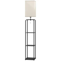 HOMCOM Lampadar de salon cu rafturi, abajur din material textil, comutator cu lant pentru salon, camera de dormit(m-6)