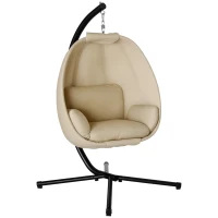 Outsunny Fotoliu suspendat, Scaun leagăn în formă de ou cu pernă moale, potrivit pentru interior și exterior, 125L x 95L x 170Î cm, Khaki(m-1)