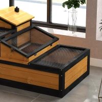 PawHut Casa pentru broaște țestoase, 2 etaje, pentru interior și exterior, tavă extensibilă, lemn de brad, Galben(m-5)