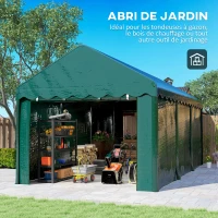 Outsunny Carport tente garage 3 x 6m Acoperiș mașină robust cu 2 uși înfășurate, țesătură 200g PE, verde(m-4)