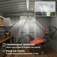 Outsunny 8 x 4 ft Metal Garden Shed, Garden Storage Shed with Window, 4 Vents and Lockable Door, Waterproof Galvanised Steel Tool Storage Shed, Light Grey(m-4)