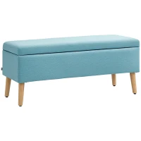 HOMCOM Bancă cu spațiu de depozitare, până la 220 kg, aspect din in, 110x39x45cm, Albastru(m-1)