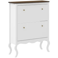 HOMCOM Șifonier Îngust cu 2 Sertare Abatibile Rafturi Reglabile pentru 16 Perechi de Pantofi 84x29x109 cm Alb(m-7)