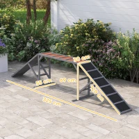 PawHut Rampă de agilitate pentru câini, echipament de agilitate pentru câini, bare de siguranță, suprafață antiderapantă 325x55x69 cm gri(m-3)