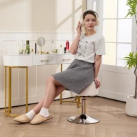 HOMCOM Taburet, cu pernă, cu cadru metalic, aspect de catifea, înălțime reglabilă, 360° rotativ alb(m-3)
