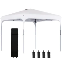 Outsunny Tonelă de grădină 2,5 x 2,5 m barnum pliabil Pop-up înălțime reglabilă pe 4 nivele material Oxford anti UV50+ cadru din oțel sac de transport inclus alb(m-6)