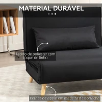 HOMCOM Poltrona 3 em 1 Sofá Cama Individual Dobrável com Encosto Ajustável em 6 Posições e Almofada 94x78x80 cm Preto(m-5)