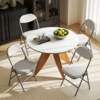 HOMCOM Set de 4 scaune pliante căptușite, Scaune pliante cu material catifea, spătar, cadru metalic, crem(m-4)