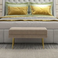 HOMCOM Bancă bancută cu spațiu de depozitare 2 în 1, șezut cu aspect de catifea și picioare din oțel - 79,5L x 37,5P x 43Î cm bej și aurit(m-3)