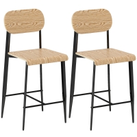 HOMCOM Set de 2 taburete de bar, înalte 65H cm cu spătar, structură din oțel, efect de lemn natural