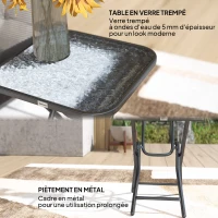 Outsunny Masă de cafea pătrată de bistro pentru grădină 45 x 45 x 50 cm pliabilă metal negru blat sticlă temperată negru(m-4)