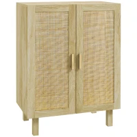 HOMCOM Bufet înalt mobilier de depozitare design boem cu duble uși cu 3 rafturi împletite - 73 x 41 x 102 cm(m-1)