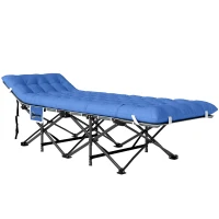 Outsunny Pat pliabil de camping cu saltea pernă buzunar lateral 190 x 65 x 37 cm până la 150 kg Albastru închis(m-6)
