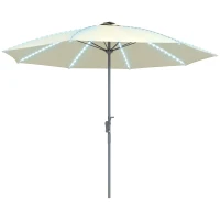 Outsunny Umbrelă Terasă Exterioară cu Lumini LED Protecție UV50+ Stâlp din Aluminiu Manivelă Acoperiș Ventilat Ø300x256 cm Crem(m-1)