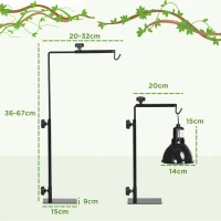 PawHut Suport de lampă termică pentru reptile înălțime și lățime reglabile pentru amfibieni bază din oțel 32 x 9 x 67 cm negru(m-3)