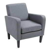 HOMCOM Fotoliu de o persoana, Fotoliu de relaxare, Fotoliu capitonat cu picioare din lemn, Material textil aspect de in, 66 x 72 x 74 cm, Gri deschis