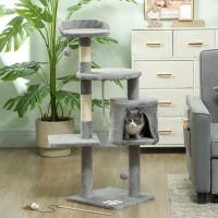 PawHut Copac de pisici multifuncțional zgârie zgâriețuri platforme adăpost sfoară jucării 40 x 40 x 114 cm gri(m-2)