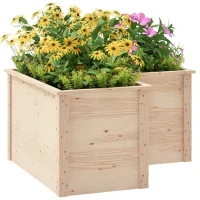 Outsunny Jardinière în formă de L, pat de grădină ridicat, ghiveci de flori cu fund deschis, din lemn 120 x 120 x 62 cm, lemn natural(m-1)