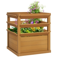 Outsunny Ghiveci cu treillis, pat înalt de grădină fund deschis, ghiveci de flori din lemn 65 x 65 x 73 cm, maro deschis