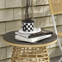 Outsunny Masă de cafea de grădină rotundă din rășină aspect răchită metal și blat compozit, dim. Ø45 x 50H cm(m-5)