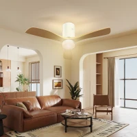 HOMCOM Ventilator de tavan cu lumină LED, 6 viteze, telecomandă, Maro deschis(m-4)