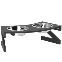 PawHut Suport pentru boluri câine ridicat cu suport, boluri câine cu 2 boluri din oțel inoxidabil de 1L 52,5 x 30 x 16,5 cm negru(m-6)