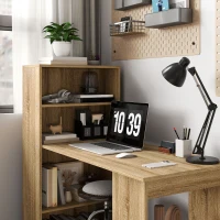 HOMCOM Birou Informatice cu raft de depozitare Birou de colț bibliotecă adiacentă Depozitare multiplă Chêne(m-5)