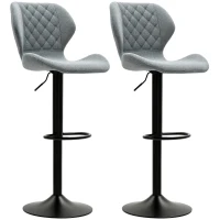 HOMCOM Scaune pentru Bar în Set de 2 bucăți, Scaune de Bucătărie Reglabile pe Înălțime cu Spătar, Lift cu Gaz, Suport pentru Picior, Rotative, Gri(m-1)
