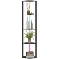HOMCOM Lampa LED de Podea cu 5 Nivele, Reglabilă, cu Raft, Schimbare de Culori RGB, Telecomandă