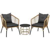 Set de bistro Outsunny format din 3 piese, rezistent la intemperii, 1 masă de cafea, 2 scaune, 62 cm x 65 cm x 78 cm, nisip+gri închis(m-1)