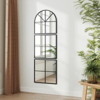 HOMCOM Oglindă murală arhitectonică 60 x 180 cm fereastră cu cadru metalic, pentru salon, dormitor, hol, negru(m-4)