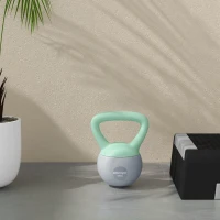 SPORTNOW Pesa Rusa 4 kg Kettlebell Relleno de Arena Metálica y Mango Antideslizante para Entreno en Casa 19x15x25 cm Verde y Gris(m-7)