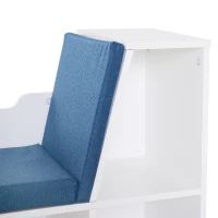 HOMCOM Bibliotecă Bancă 2 în 1 Design Contemporan 6 casete 3 Perne incluse 102L x 30l x 61A cm Alb Albastru(m-4)