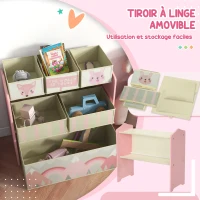 Table et 2 chaises pour enfants + tableau chevalet double-face + meuble à jouets de rangement à 6 boîtes, rose(m-4)