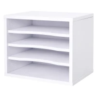 Vinsetto Organizator birou lemn alb cu 4 niveluri suport imprimantă dim. 35,5L x 25l x 28,6H cm(m-1)