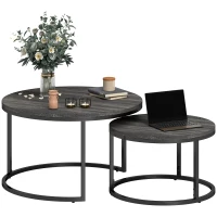 HOMCOM Set de 2 mese laterale pliabile design industrial, blat imitație ciment, picioare metalice negre(m-6)