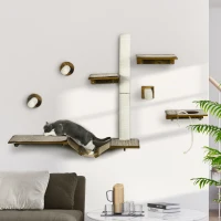 PawHut Set de trepte pentru pisici, perete de escaladare, 8 piese, până la 8 kg, rezistent, Maro/Crem(m-2)