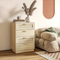 HOMCOM Comoda design boem din ratan cu 4 sertare, mobilier de depozitare pentru living, hol, intrare, lemn natural(m-2)
