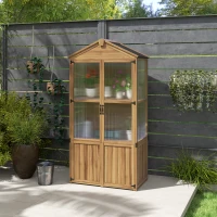 Outsunny Abri de jardin en bois, cabana de gradina cu panouri in acrilic rafturi detașabile x 55 x 178 cm, natural(m-4)