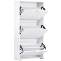 HOMCOM Dulap de Pantofi Dulap de pantofi cu 3 uși rabatabile 3 Compartimente din lemn 60L x 26l x 124Î cm Alb lucios(m-6)