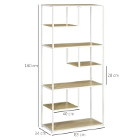 HOMCOM Bibliotecă raft de depozitare cu 7 niveluri cadru din oțel stil industrial 83 x 34 x 180 cm stejar(m-3)